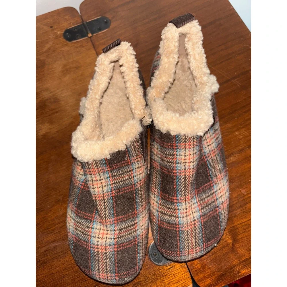 Alegria Slipper Shoes Womens 8 Brown Plaid Faux Fur Lined Slip Resistant Comfort - Picture 3 of 8